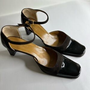 GUCCI VENTAGE MARY JANE TOM FORD ERA SUEDE AND PATIENT LEATHER SQUARE